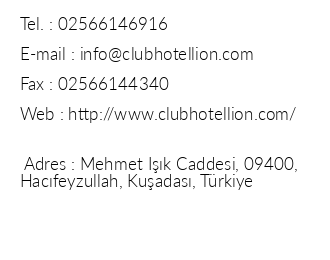 Club Hotel Lion iletiim bilgileri